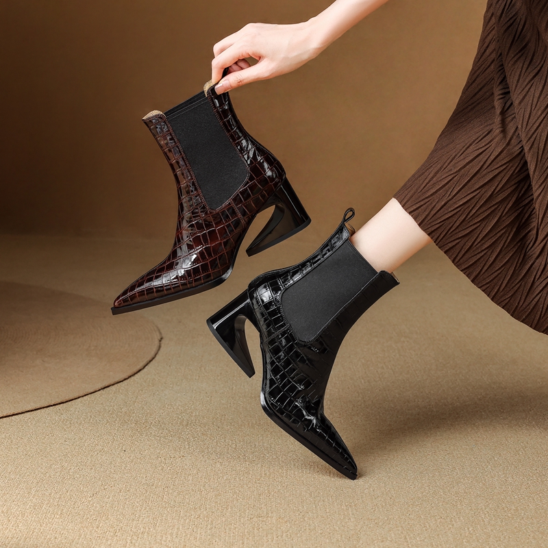 Women'S Shoes Chelsea - Women's new leather embossed pattern cowhide