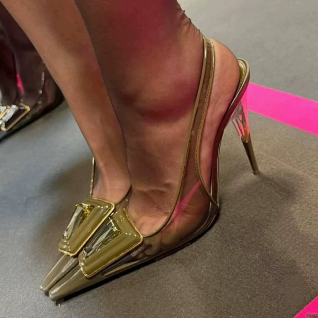 Metallic Heel Sandal - 2026 Summer New Transparent Square Head
