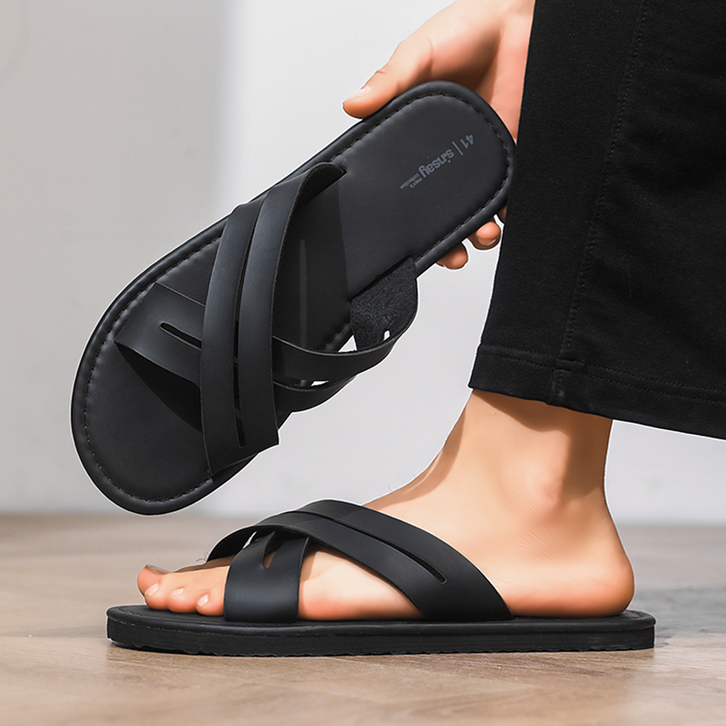 Thong Flat Sandal - Men's Flat Bottom Sandals Casual Leather