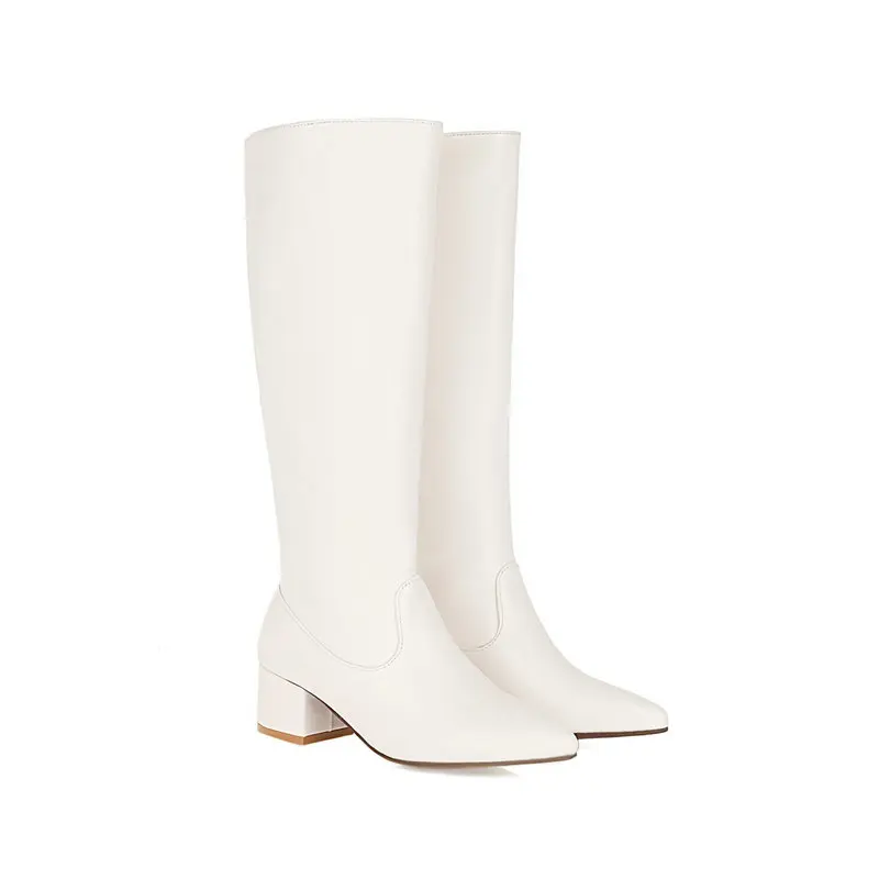 Wide Fit Heels - Soft PU Leather Red White Pointed