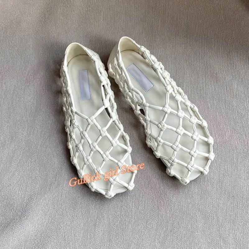 Slingback Pumps Women - French Woven Mesh Hollow flat Sandals