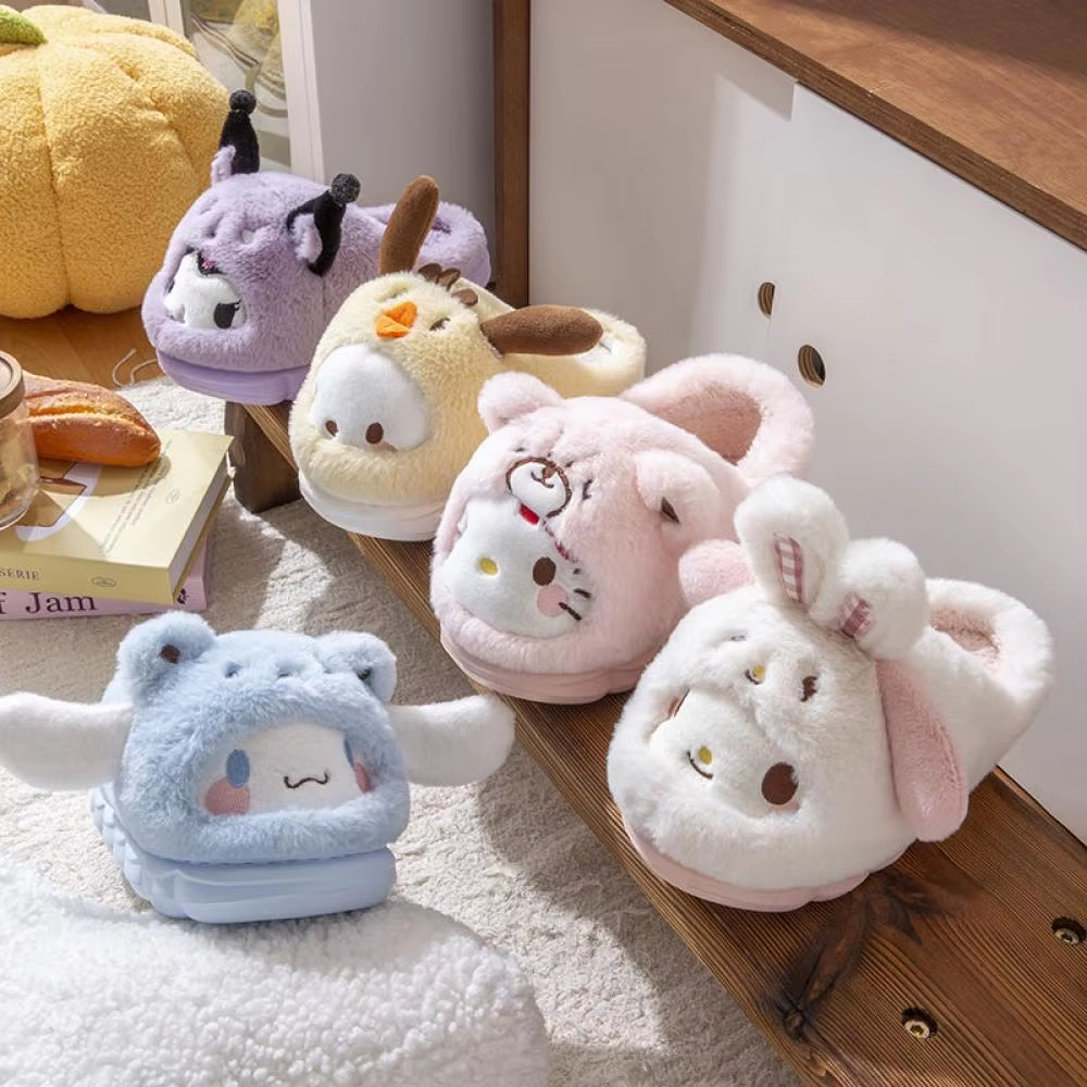 Women Shoes On Sale - Anime Winter Plush Slippers Kuromi Hello