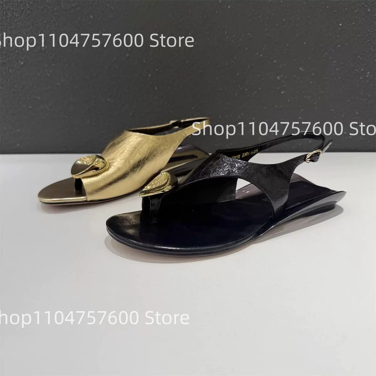 Thong Flat Sandal - Women's Metallic Heart Charm Thong Slingback