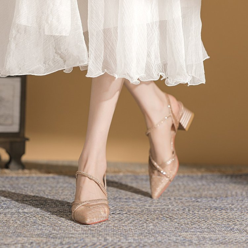 French Style Rhinestone Mesh P - đánh giá và giá Square Toe Mule