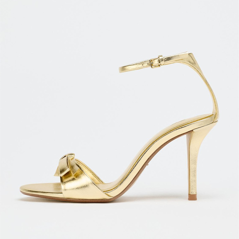 Elegant Golden Bow Brand High  - đánh giá và giá Metallic Heel Sandal
