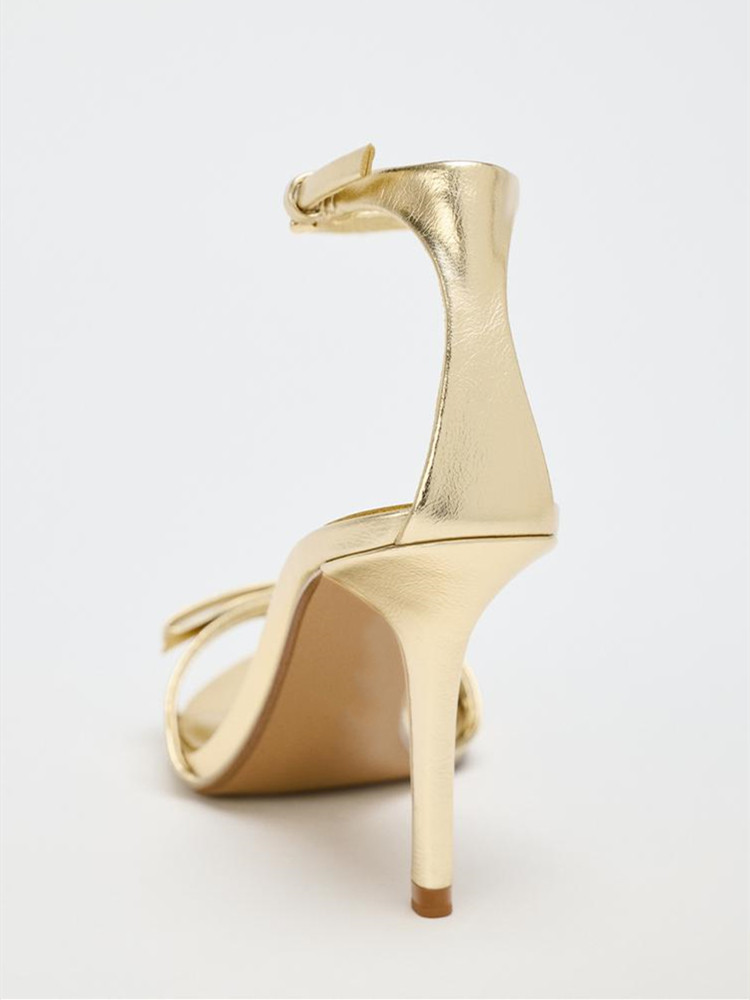 Elegant Golden Bow Brand High  - đánh giá và giá Metallic Heel Sandal