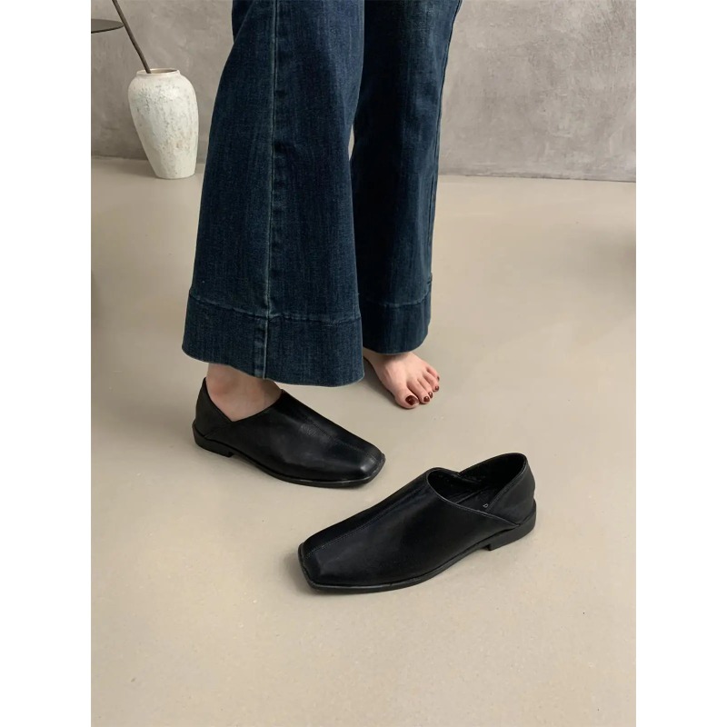 Retro Square Head Flat Leather - đánh giá và giá Shoes For Women Flats