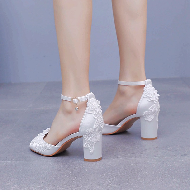 Women White Silk High Heels Su - đánh giá và giá Square Toe Mule