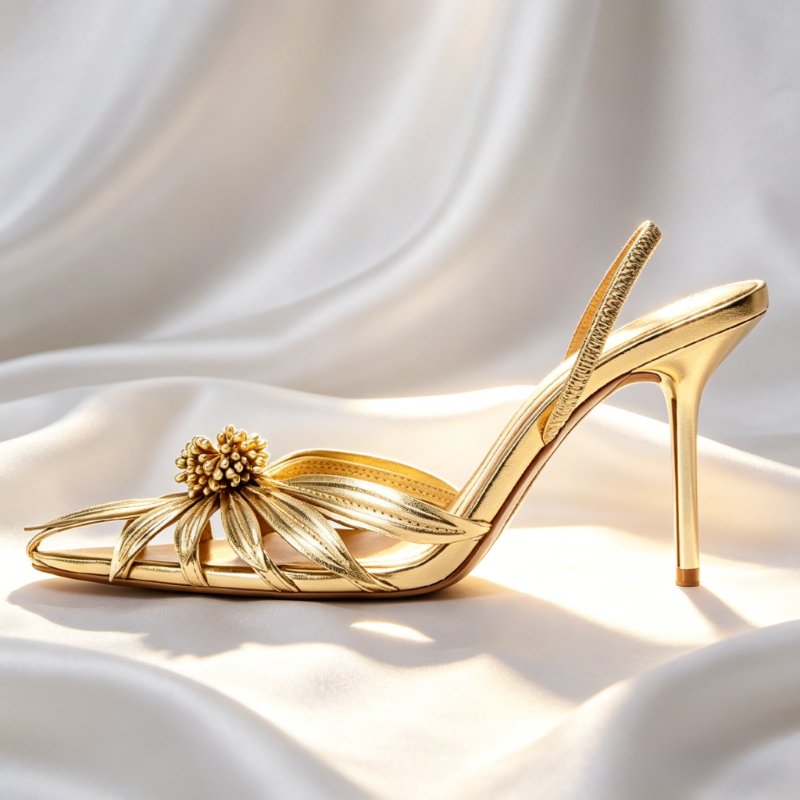 Luxury Gold Floral Detail Slin - đánh giá và giá Metallic Heel Sandal