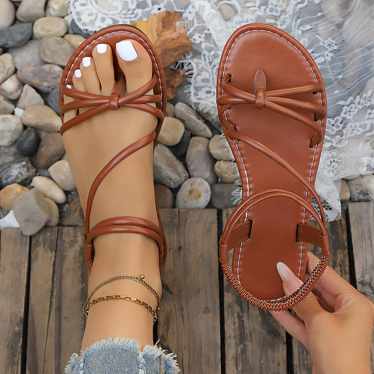 2026 Summer Women's Brown Thon - đánh giá và giá Thong Flat Sandal