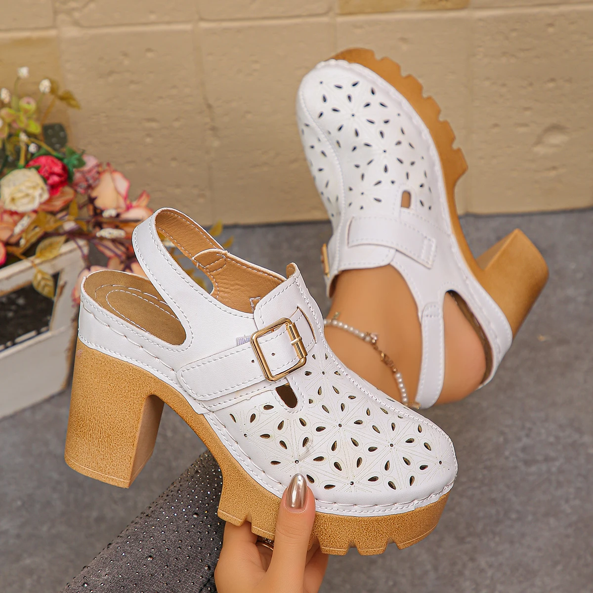 Large Size Women's Thick Heel  - đánh giá và giá Square Toe Mule