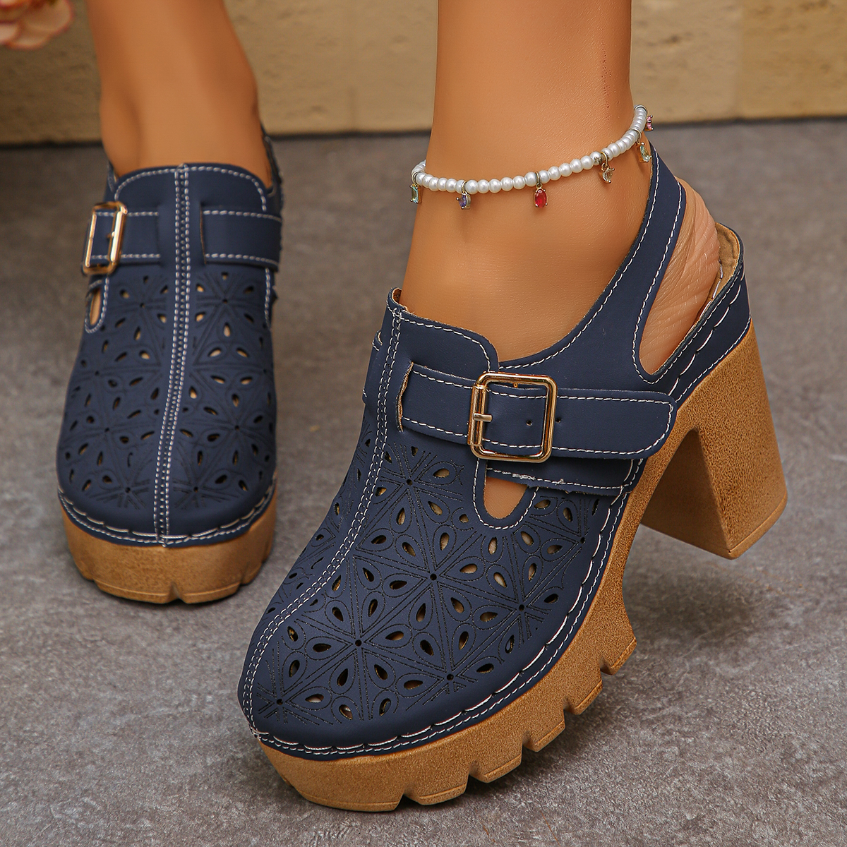 Large Size Women's Thick Heel  - đánh giá và giá Square Toe Mule