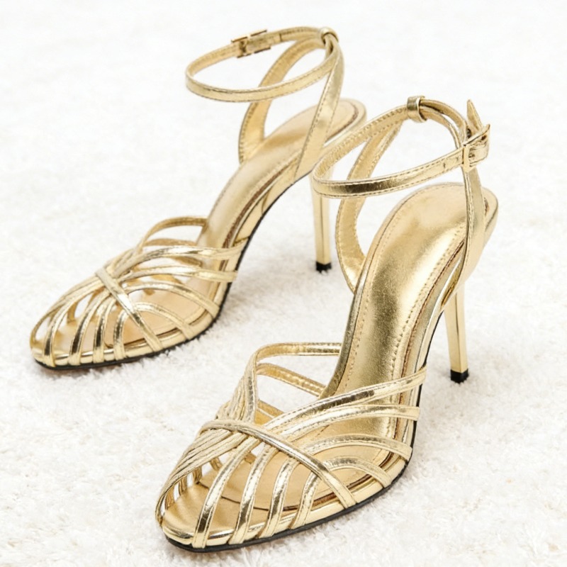 Sexy Gold Hollow Narrow Band H - đánh giá và giá Metallic Heel Sandal