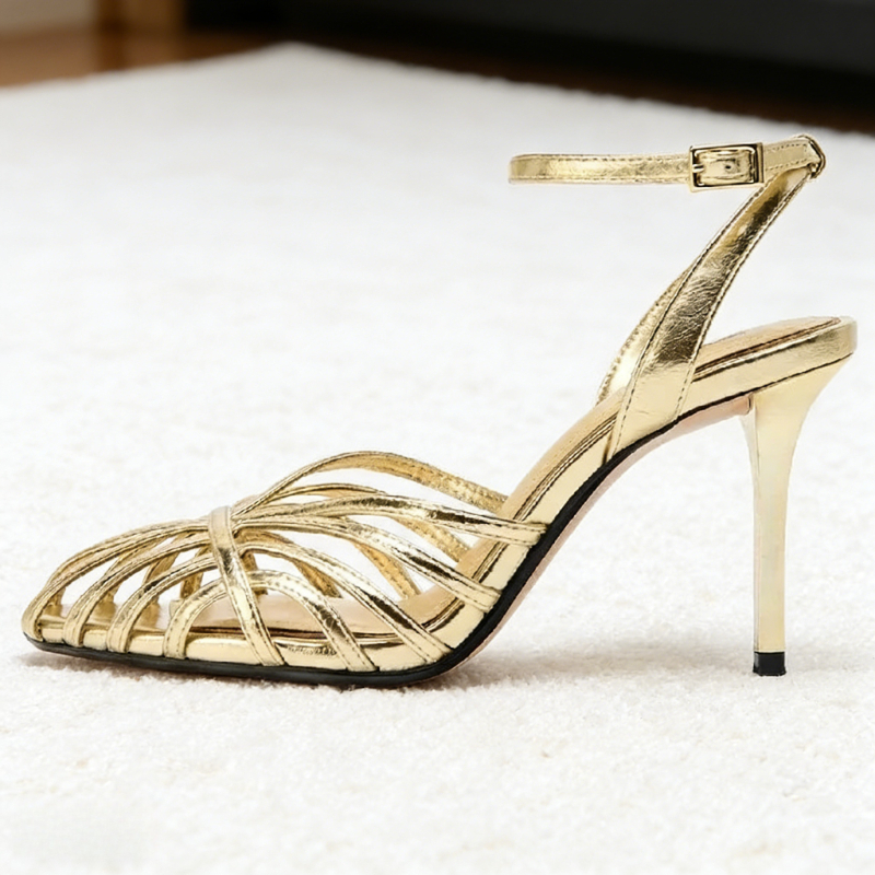 Sexy Gold Hollow Narrow Band H - đánh giá và giá Metallic Heel Sandal