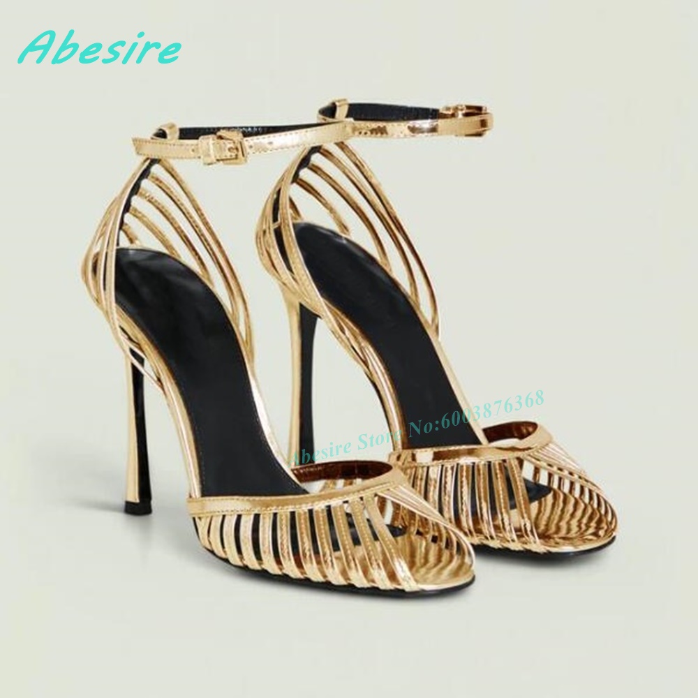 Gold Metallic Hollow Cage Sand - đánh giá và giá Metallic Heel Sandal