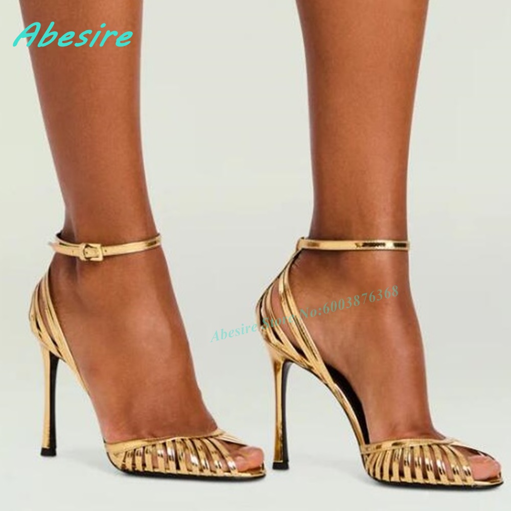 Gold Metallic Hollow Cage Sand - đánh giá và giá Metallic Heel Sandal